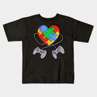 Video  Puzzle Piece Heart Controller Autism Awareness Kids T-Shirt